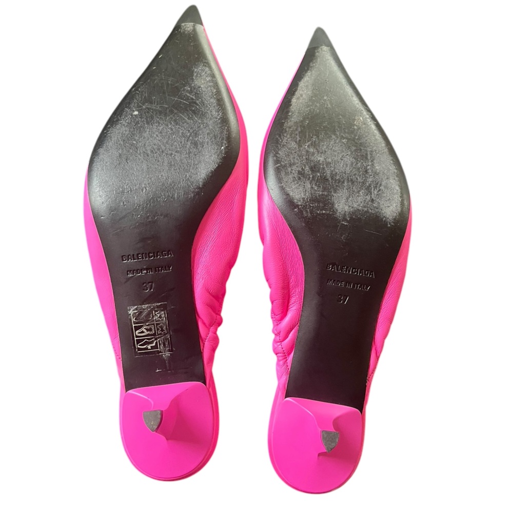 Balenciaga Women’s Knife Scrunch Mule 37 Neon Pink Low Heel Napa Leather FLAWED - Picture 10 of 11